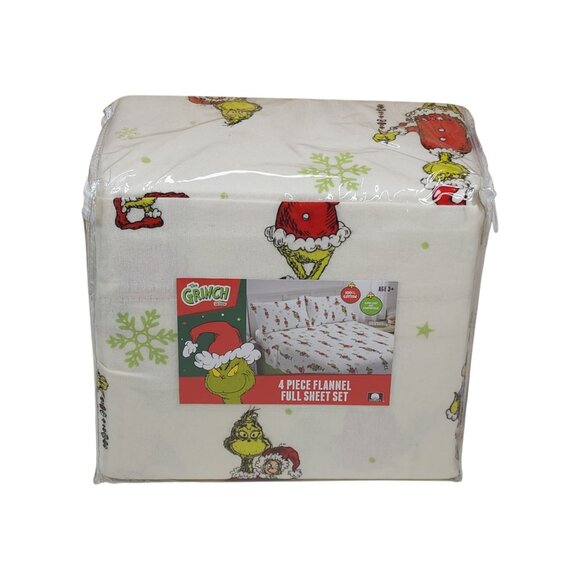 Dr Seuss The Grinch 4 Piece Flannel Full Double Sheet Set Cotton Comfortable - Picture 12 of 12